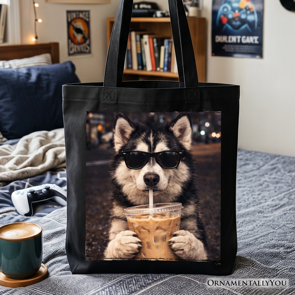 Husky Iced Coffee Tote Bag, Funny Dog Parents Gift Shopper