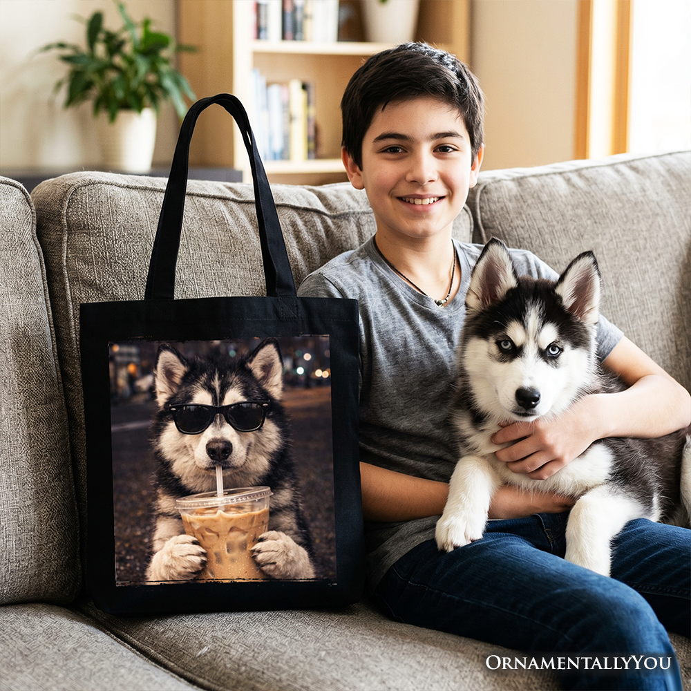 Husky Iced Coffee Tote Bag, Funny Dog Parents Gift Shopper