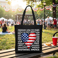 USA 250 Heart Patriotic Tote Bag, Retro 4th of July Gift Shopper