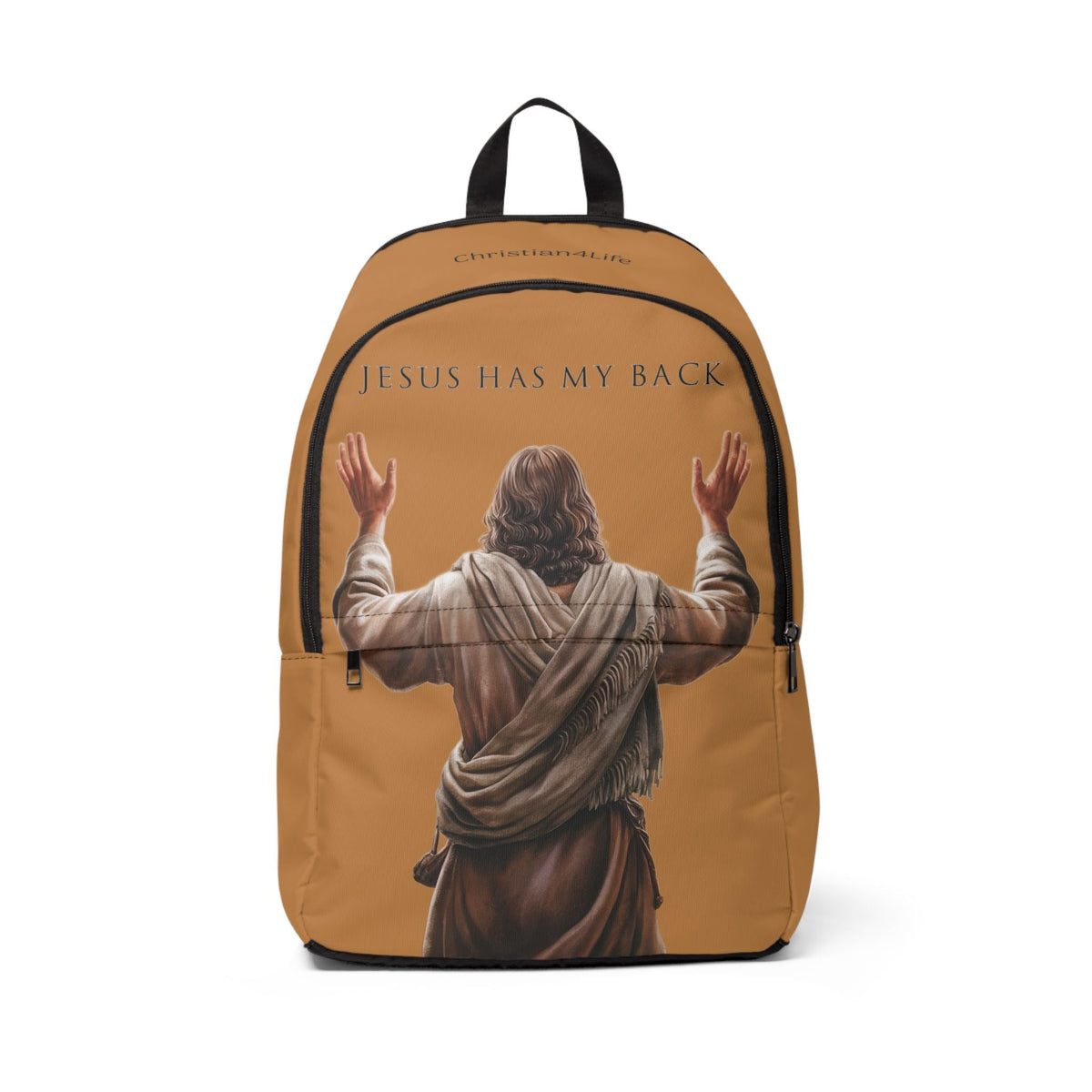"Jesus Has My Back" Graphic design Christian Backpack (Choose Brown Shade)