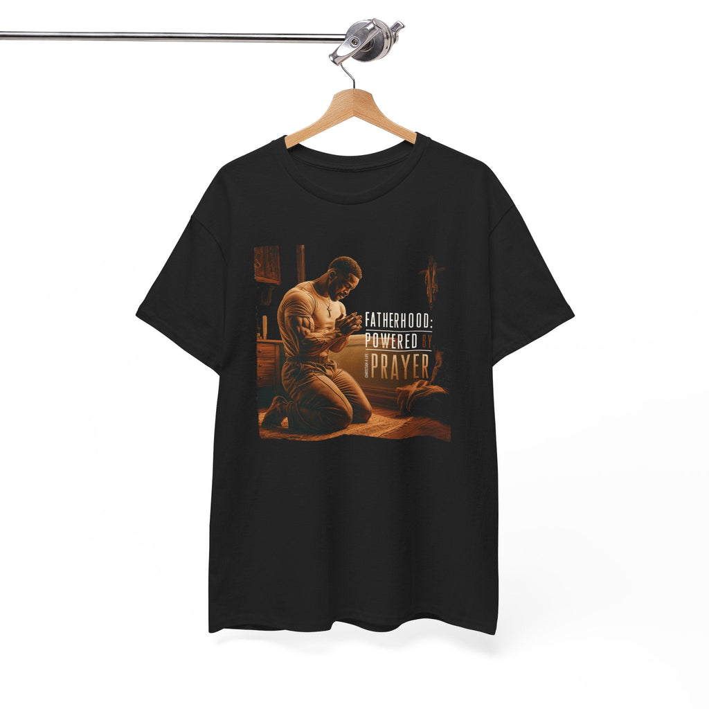 Christian Dad T-shirt "Fatherhood: Powered by Prayer" Heavy Cotton