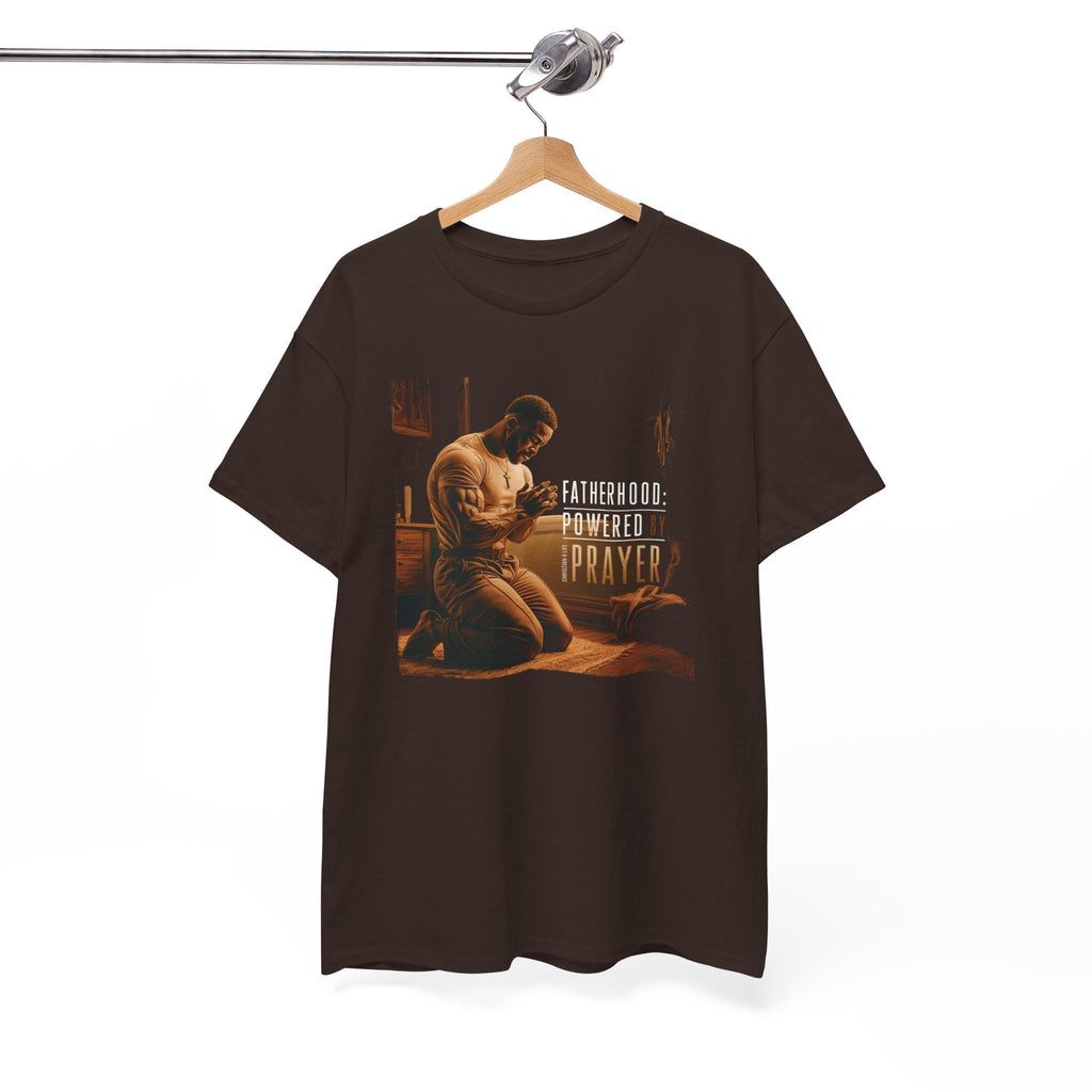 Christian Dad T-shirt "Fatherhood: Powered by Prayer" Heavy Cotton