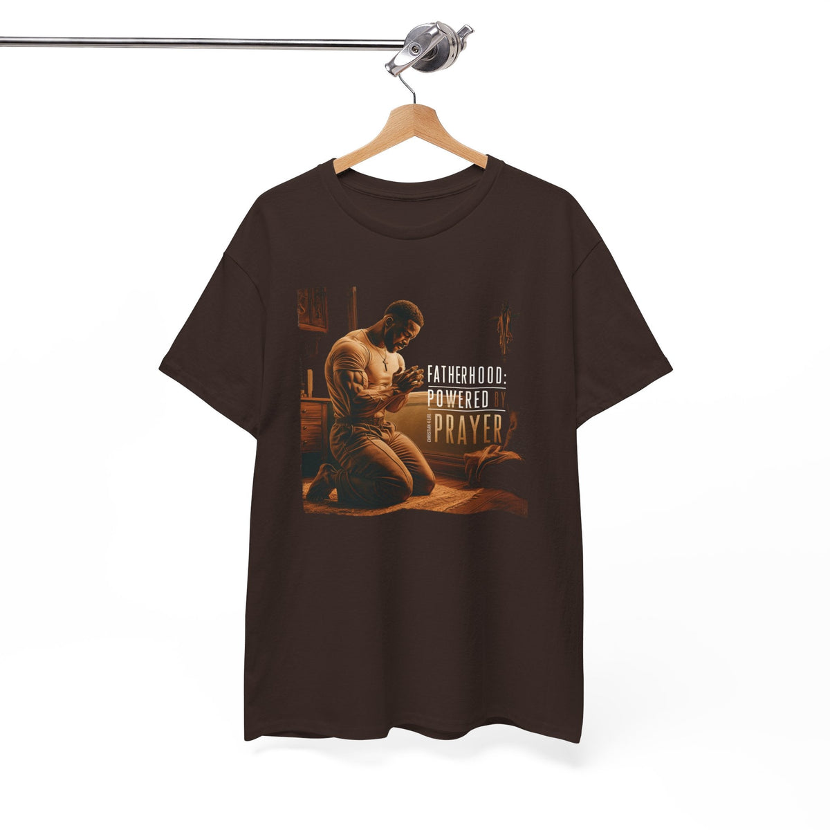 Christian Dad T-shirt "Fatherhood: Powered by Prayer" Heavy Cotton