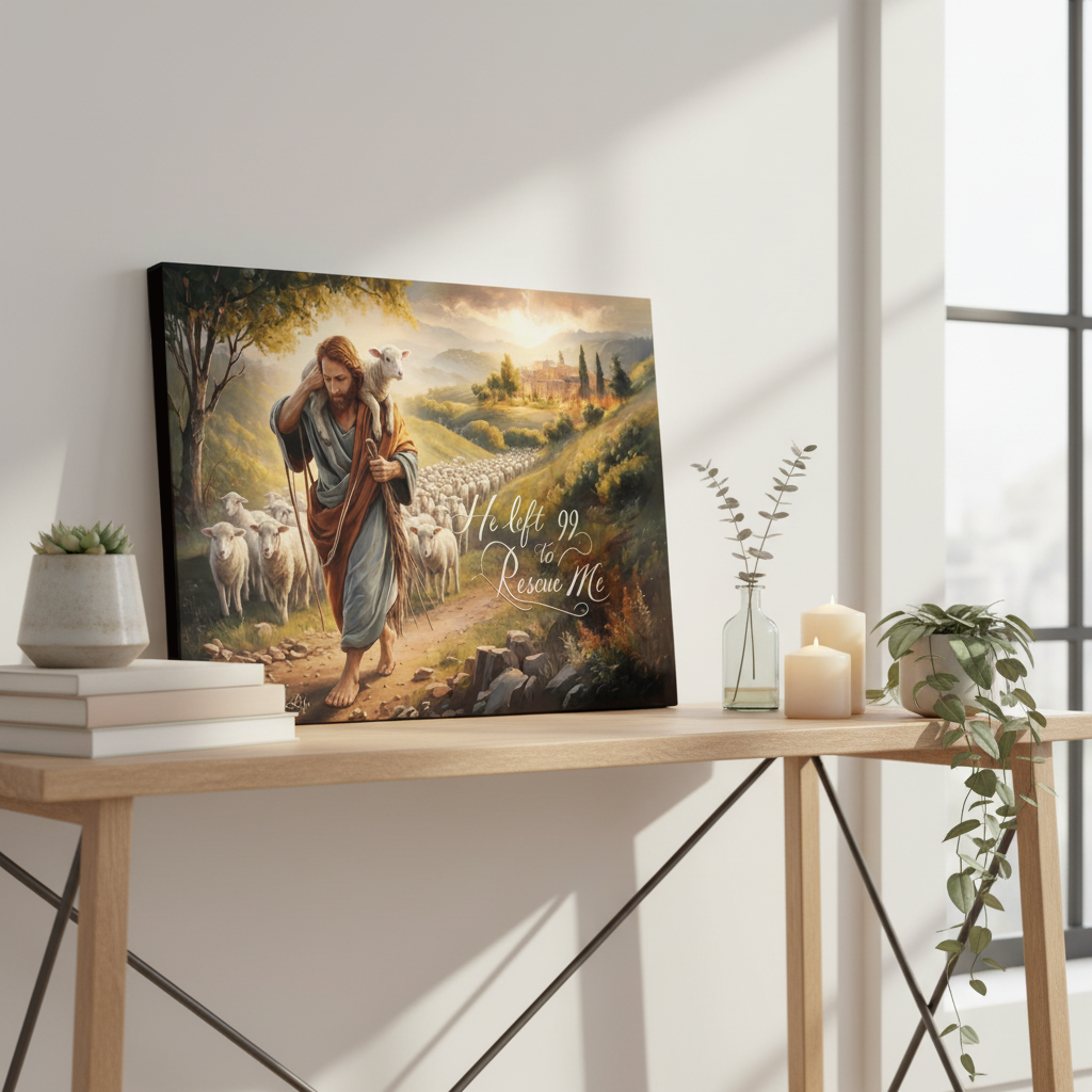 "He Left 99 To Rescue Me" Gallery Wrapped Christian Wall Art Canvas