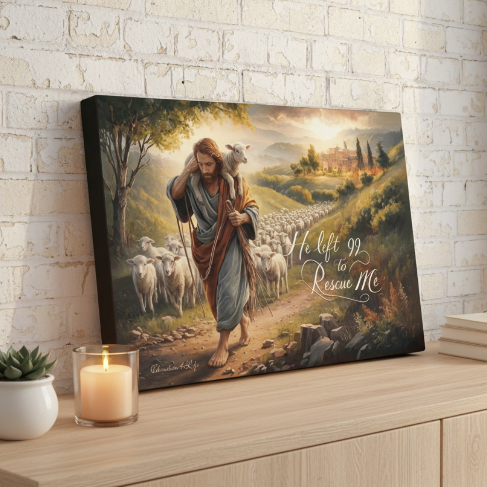 "He Left 99 To Rescue Me" Gallery Wrapped Christian Wall Art Canvas