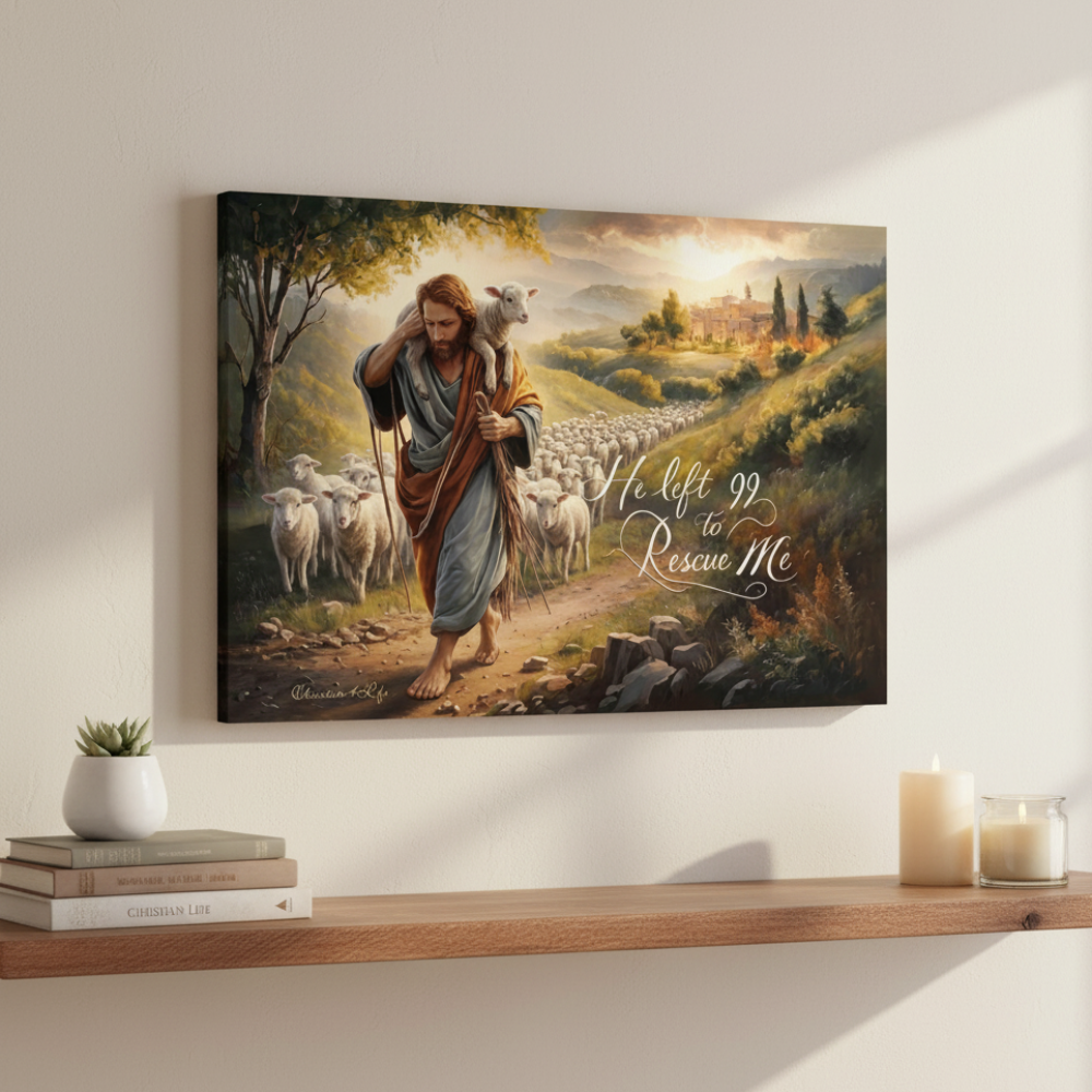 "He Left 99 To Rescue Me" Gallery Wrapped Christian Wall Art Canvas