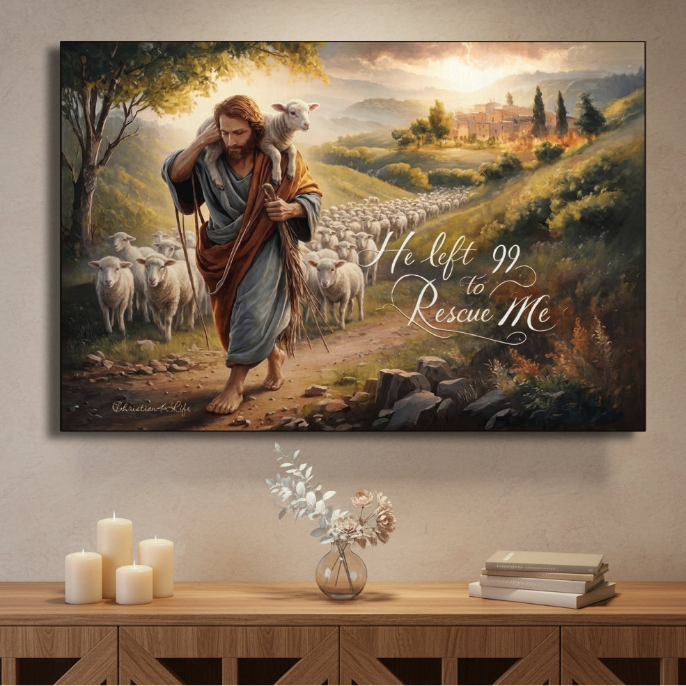 "He Left 99 To Rescue Me" Gallery Wrapped Christian Wall Art Canvas