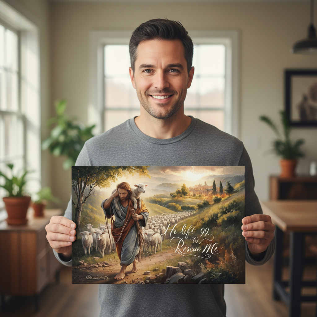"He Left 99 To Rescue Me" Gallery Wrapped Christian Wall Art Canvas