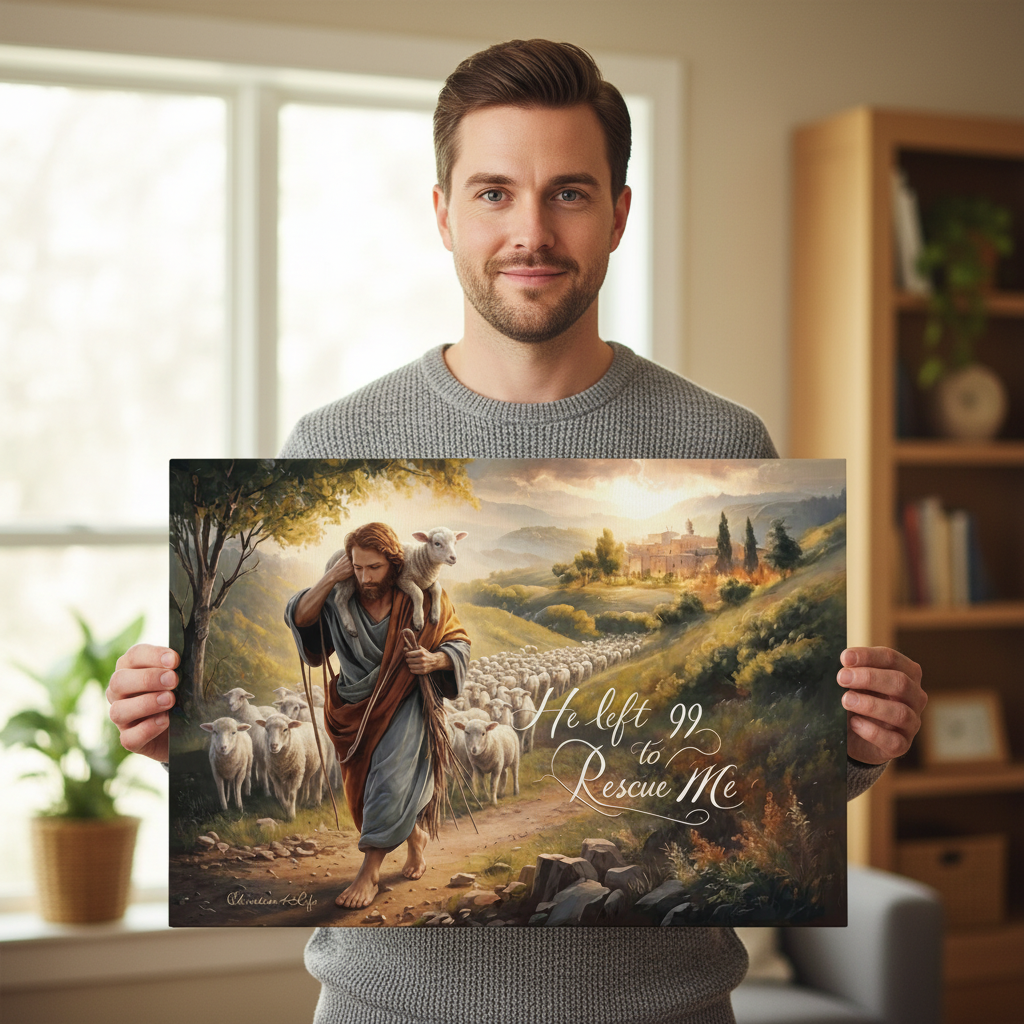 "He Left 99 To Rescue Me" Gallery Wrapped Christian Wall Art Canvas
