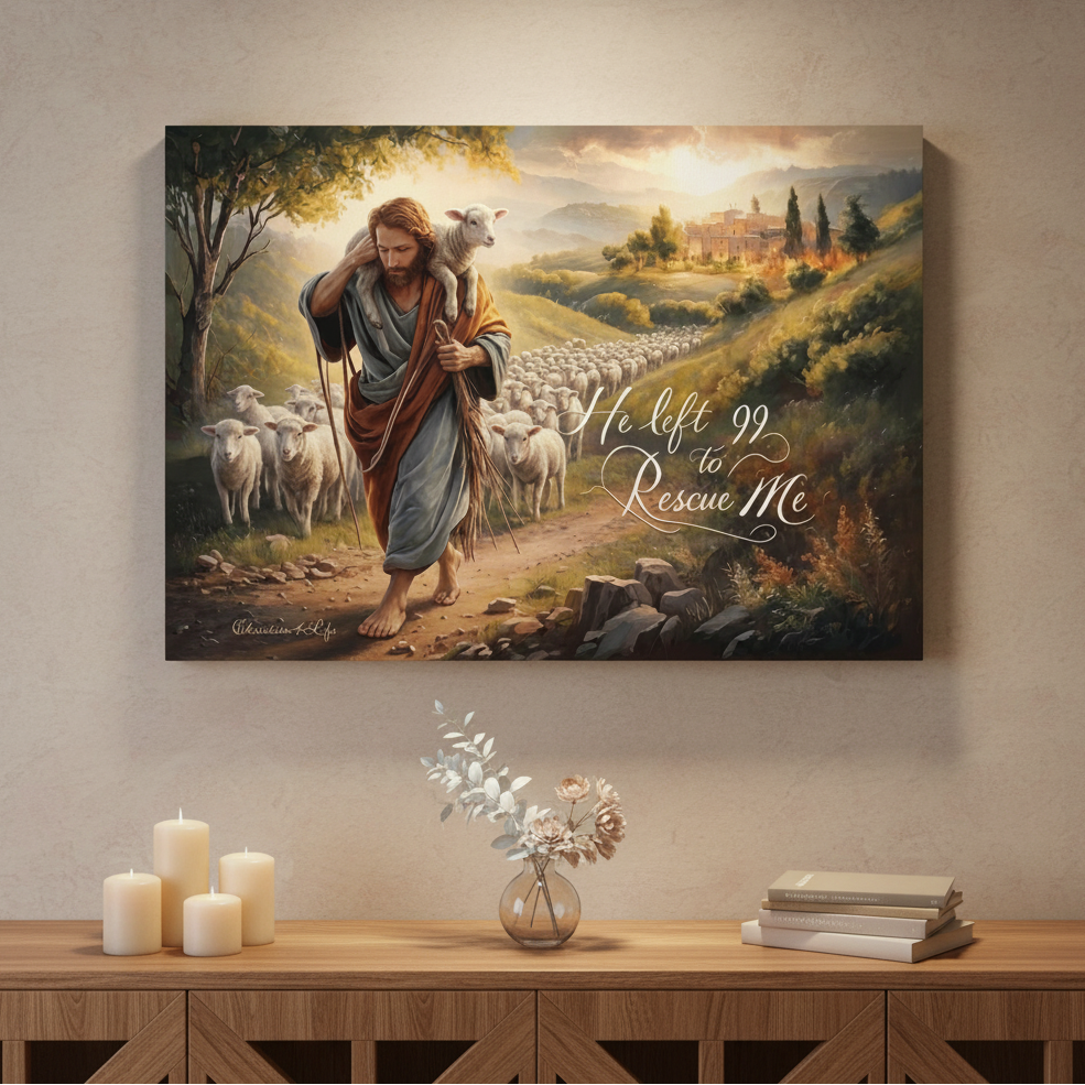 "He Left 99 To Rescue Me" Gallery Wrapped Christian Wall Art Canvas