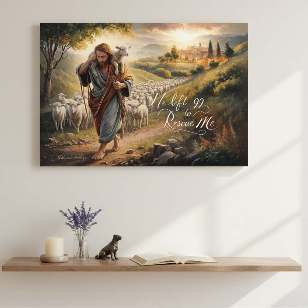 "He Left 99 To Rescue Me" Gallery Wrapped Christian Wall Art Canvas