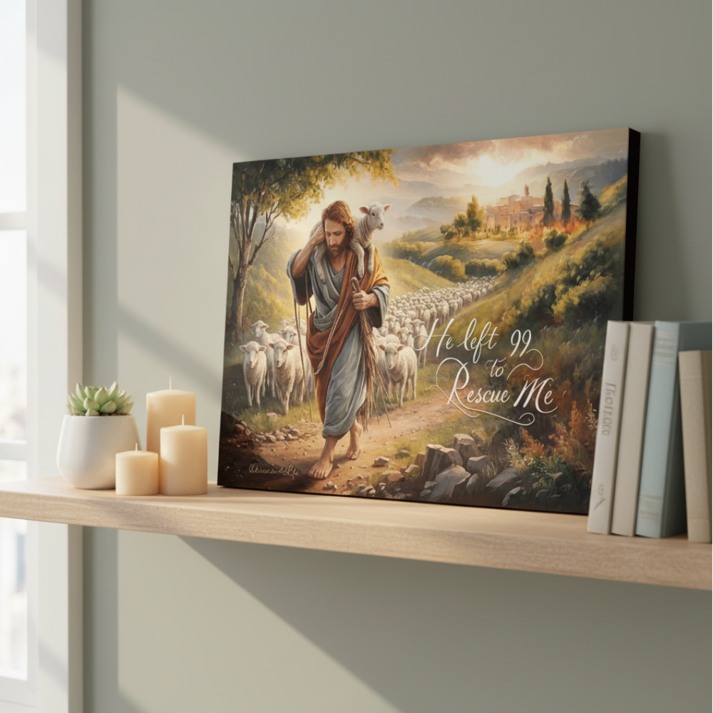 "He Left 99 To Rescue Me" Gallery Wrapped Christian Wall Art Canvas