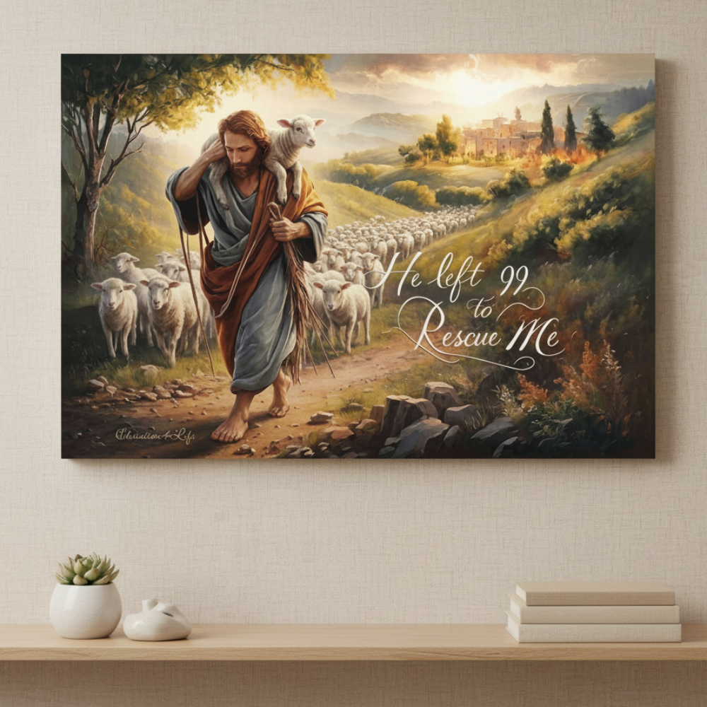 "He Left 99 To Rescue Me" Gallery Wrapped Christian Wall Art Canvas