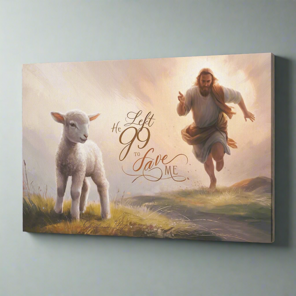 "He Left 99 to Save Me" Oil Style Gallery Wrapped Christian Wall Art Canvas (3:2)