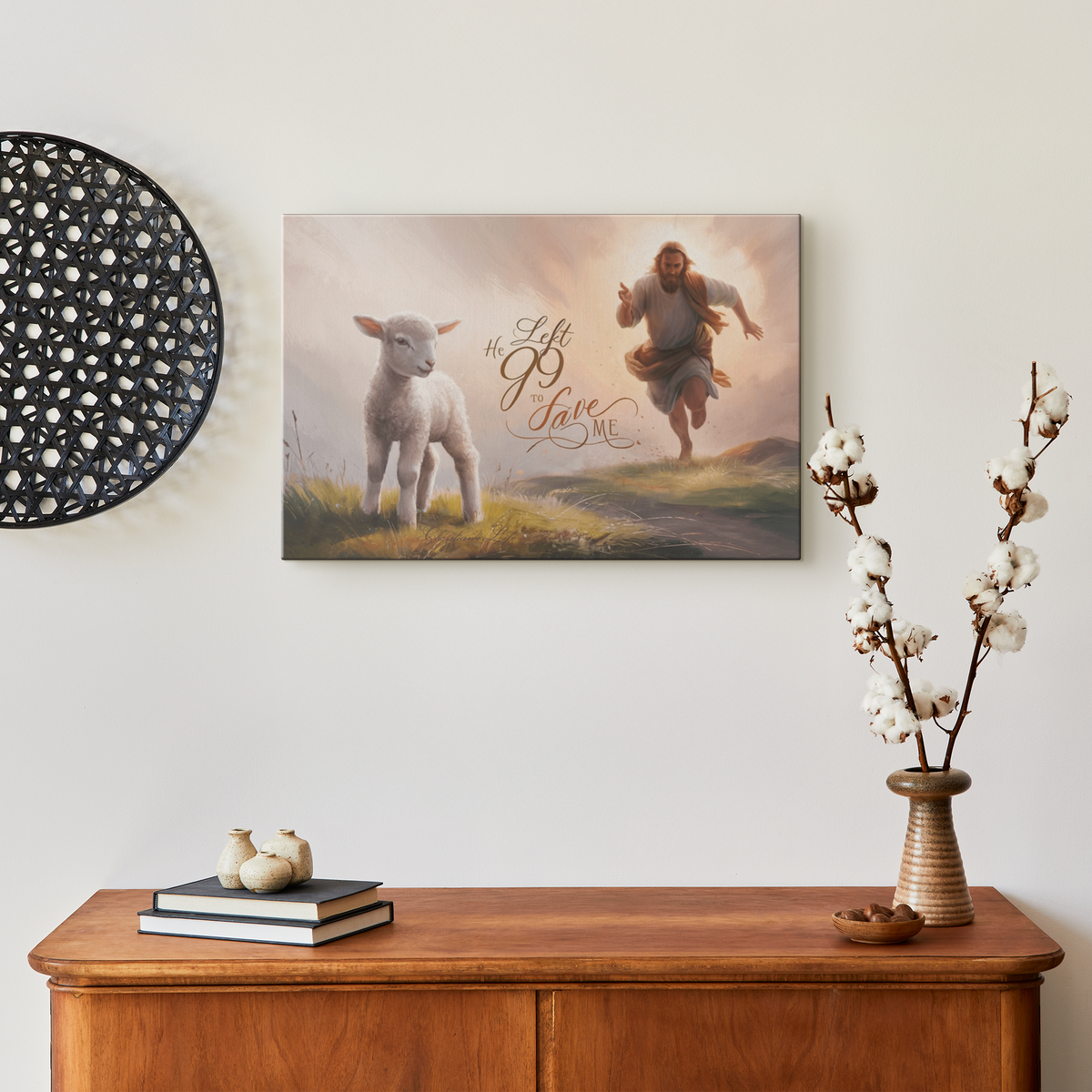 "He Left 99 to Save Me" Oil Style Gallery Wrapped Christian Wall Art Canvas (3:2)
