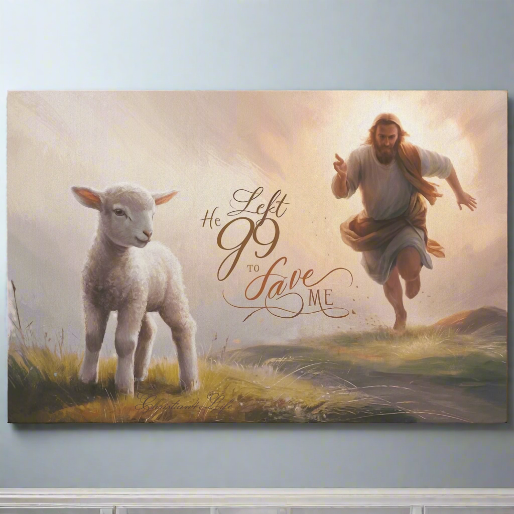 "He Left 99 to Save Me" Oil Style Gallery Wrapped Christian Wall Art Canvas (3:2)