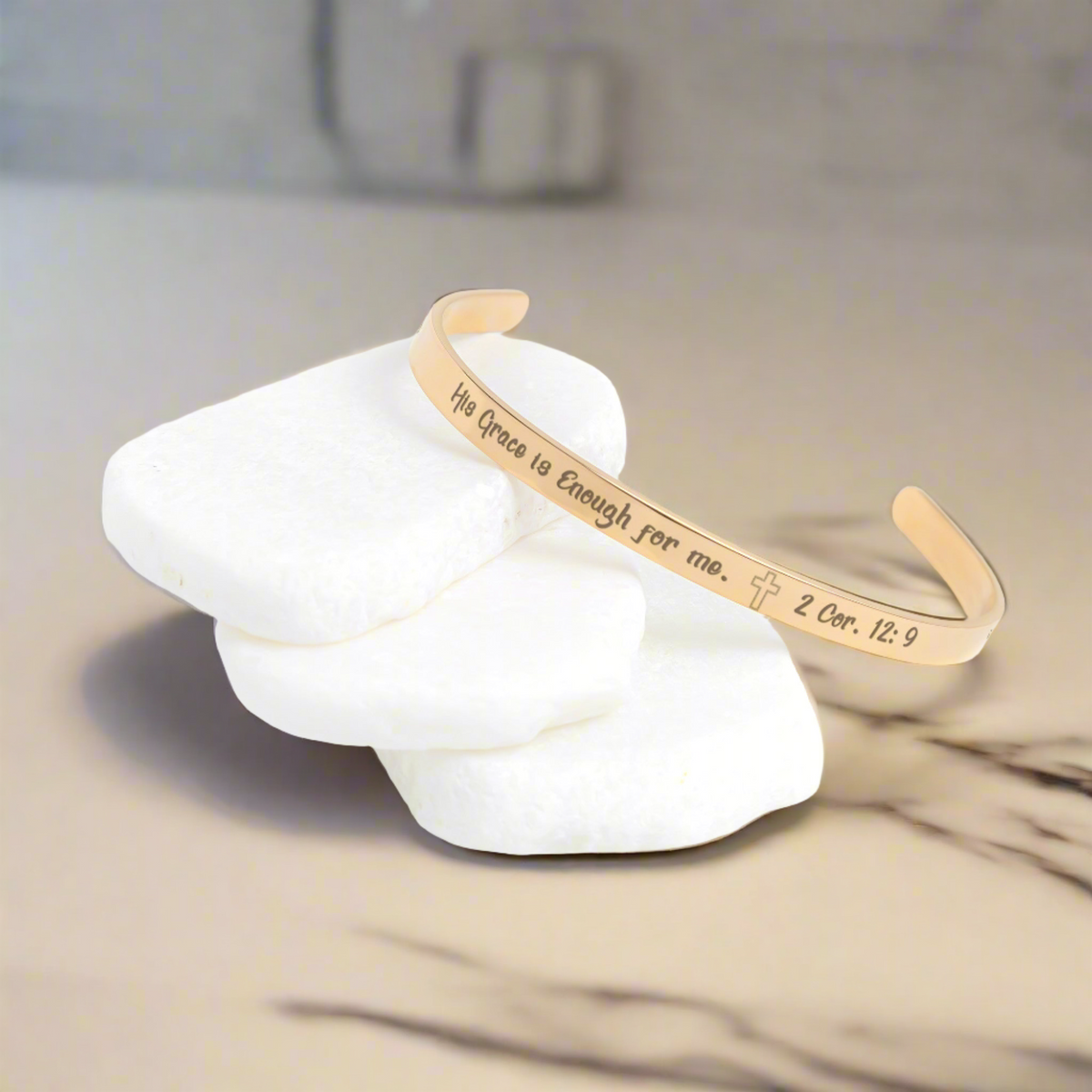 His Grace is Enough for me, Christian bracelet - Stainless steel with 18K Gold, Rose Gold, or Silver plating