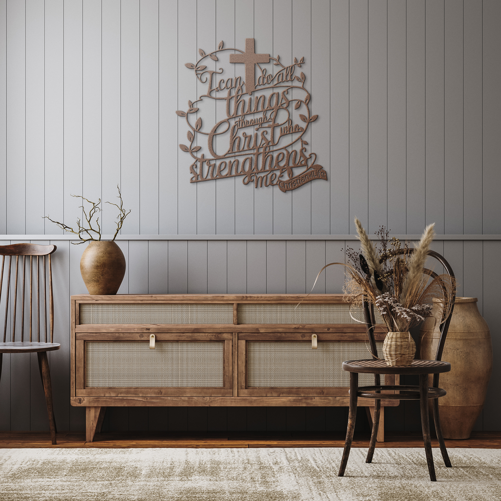"I can do all things through Christ who strengthens me" Christian die-cut metal sign, Christian Metal Sign, Christian Metal Wall Art
