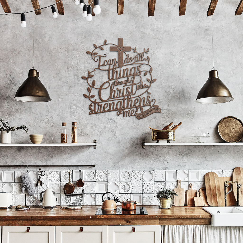"I can do all things through Christ who strengthens me" Christian die-cut steel metal sign (with traced Heart)