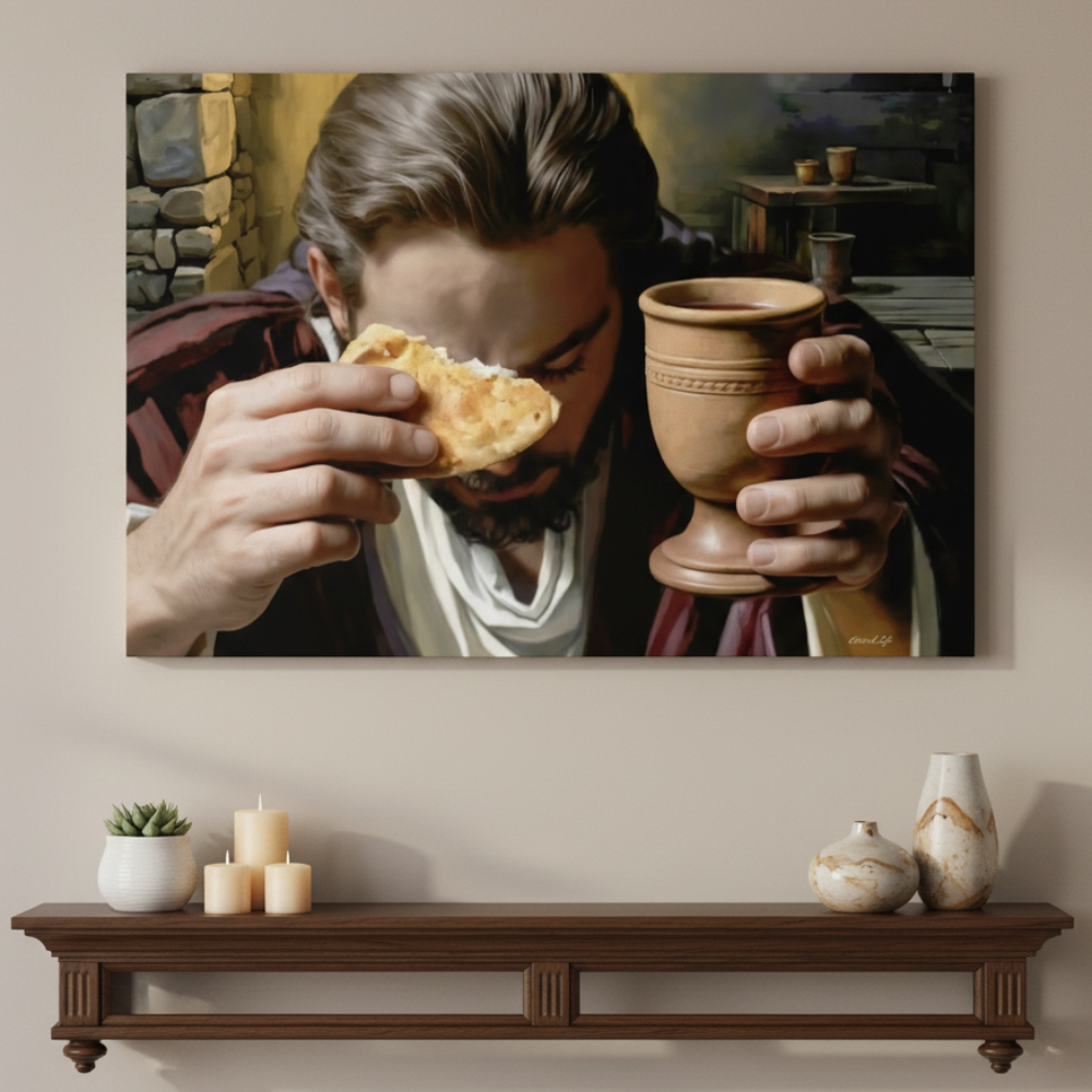 The Last Supper: Jesus Shares Bread and Wine - A Masterful Christian Canvas Print