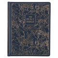 KJV Holy Bible, Large Print Note-Taking Bible, Faux Leather Hardcover - King James Version, Navy W/Gold Floral - Leather