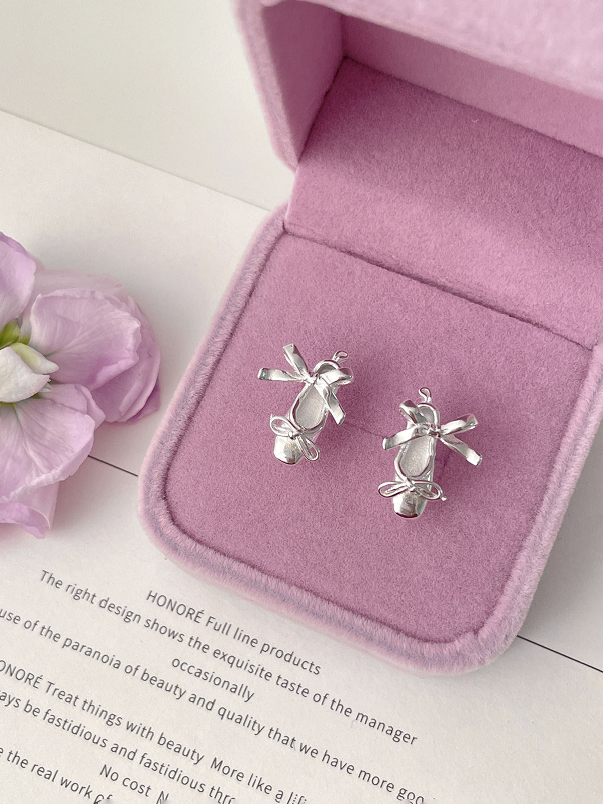 925 Silver Needle Ballet Shoes Stud Earrings Women's Exquisite Sweet Ribbon Bow