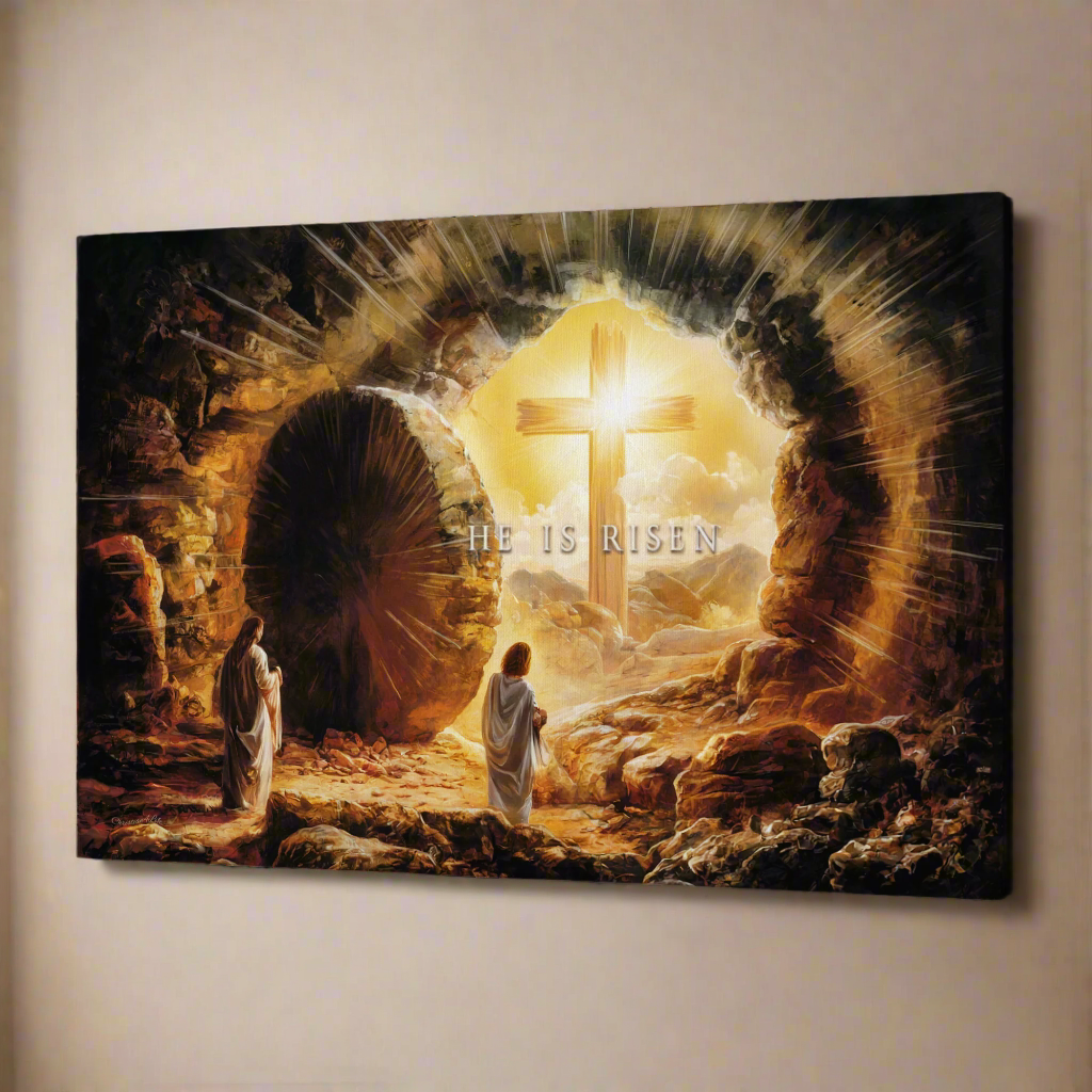 Open Tomb, He is Risen, Christian Gallery Wrapped Canvas, Easter Wall Art Print, Vision of Resurrection