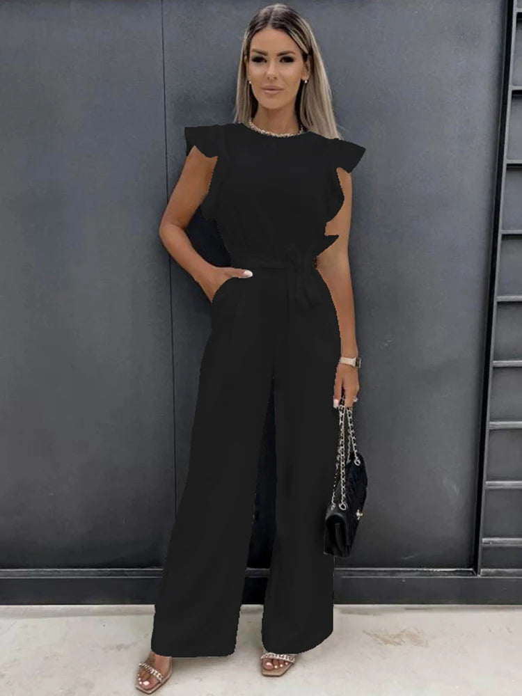 Summer Short Sleeve Wide Leg Jumpsuit for Women Elegant Romper Vintage Streetwear Jumpsuits Overalls Women Jump Suit Woman