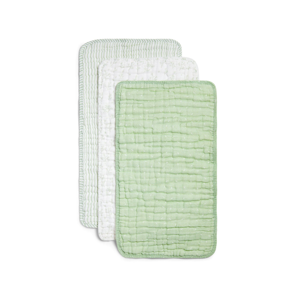 PREORDER - ORGANIC MUSLIN BURP CLOTHS, 3 PACK (PISTACHIO + CREAM)