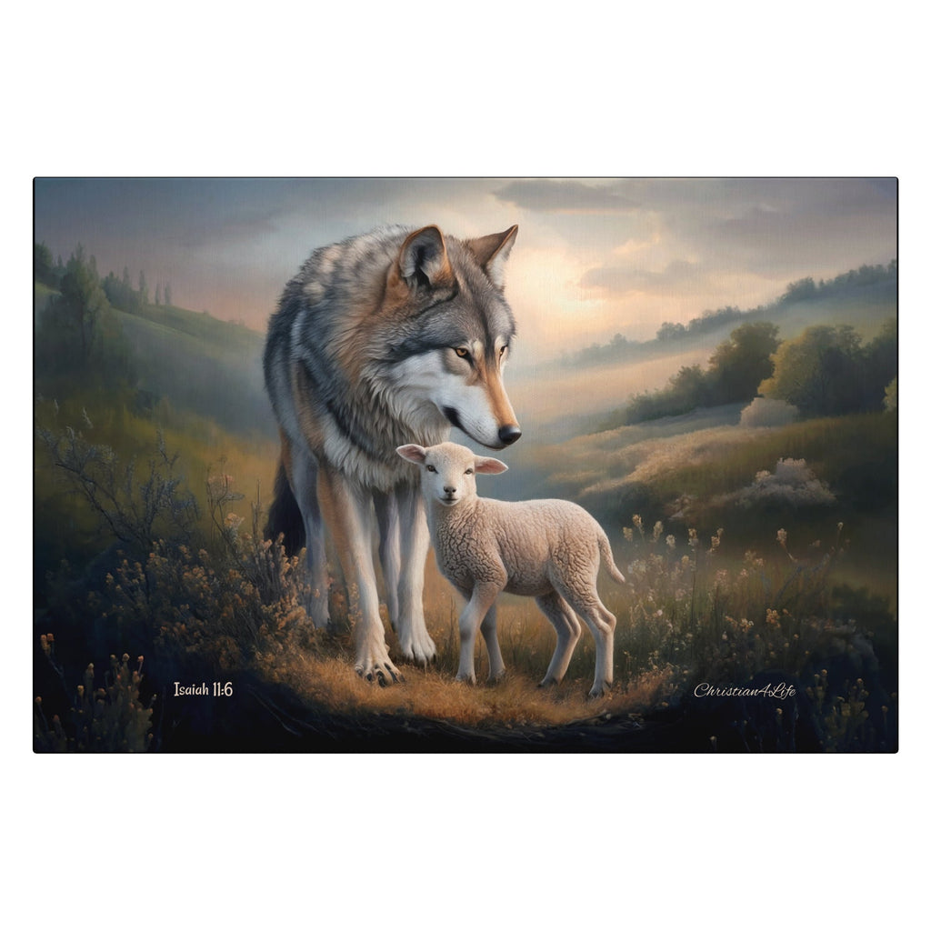 Wolf and Lamb, Christian Wall Art, Gallery Wrapped Canvas, Isaiah 11:6