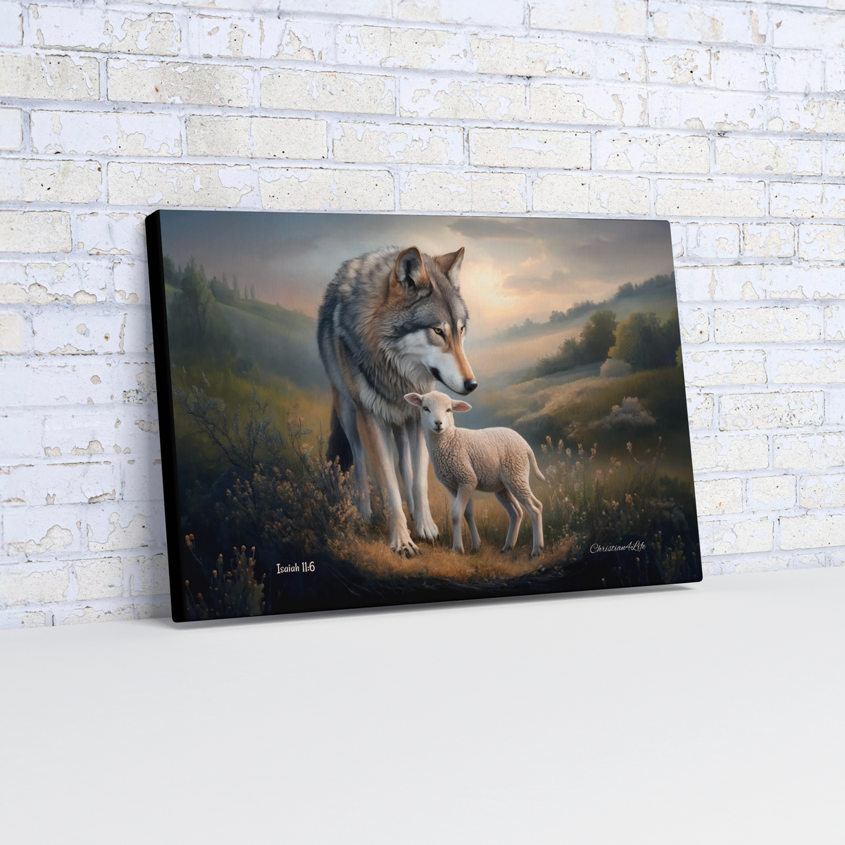 Wolf and Lamb, Christian Wall Art, Gallery Wrapped Canvas, Isaiah 11:6