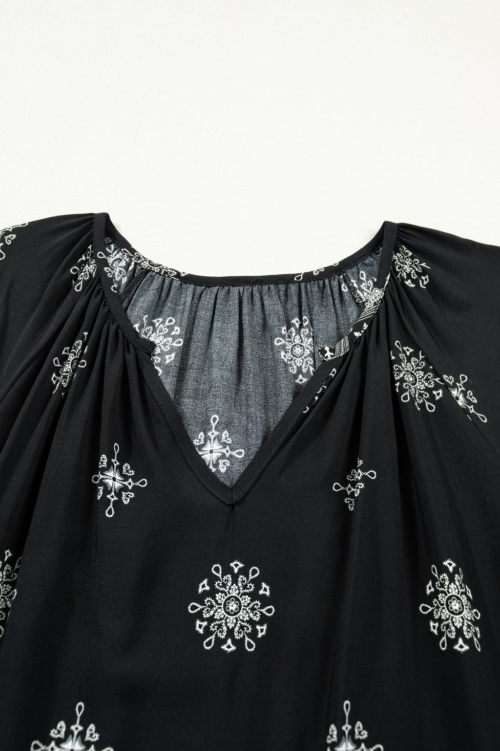 Yellow Boho Chic Notched V Neck Plus Floral Short Sleeve Top