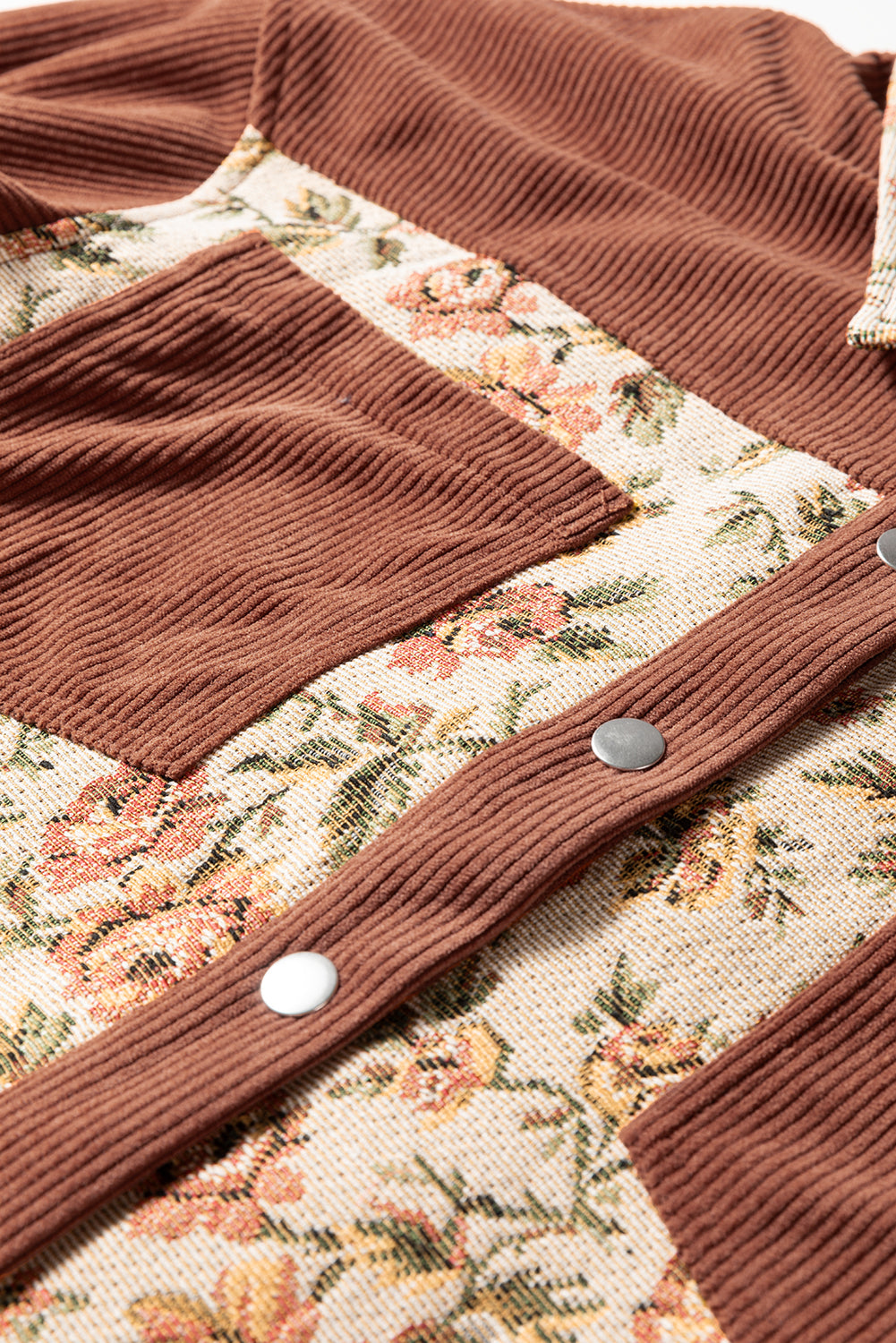 Clay Ribbed Retro Floral Patchwork Jacket