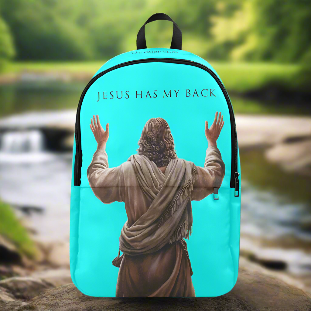 "Jesus Has My Back" design Christian Backpack (Choose Blue Shade)