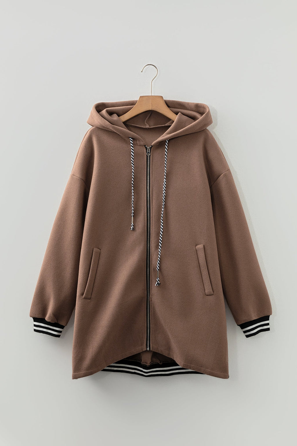 Four Leaf Clover Contrast Cuffed Drop Shoulder Zip up Tunic Hoodie
