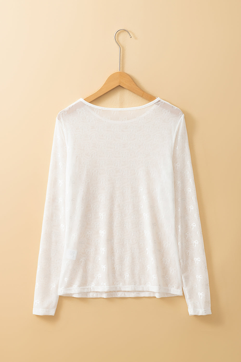 Pink Mesh Bow Pattern Long Sleeve Top