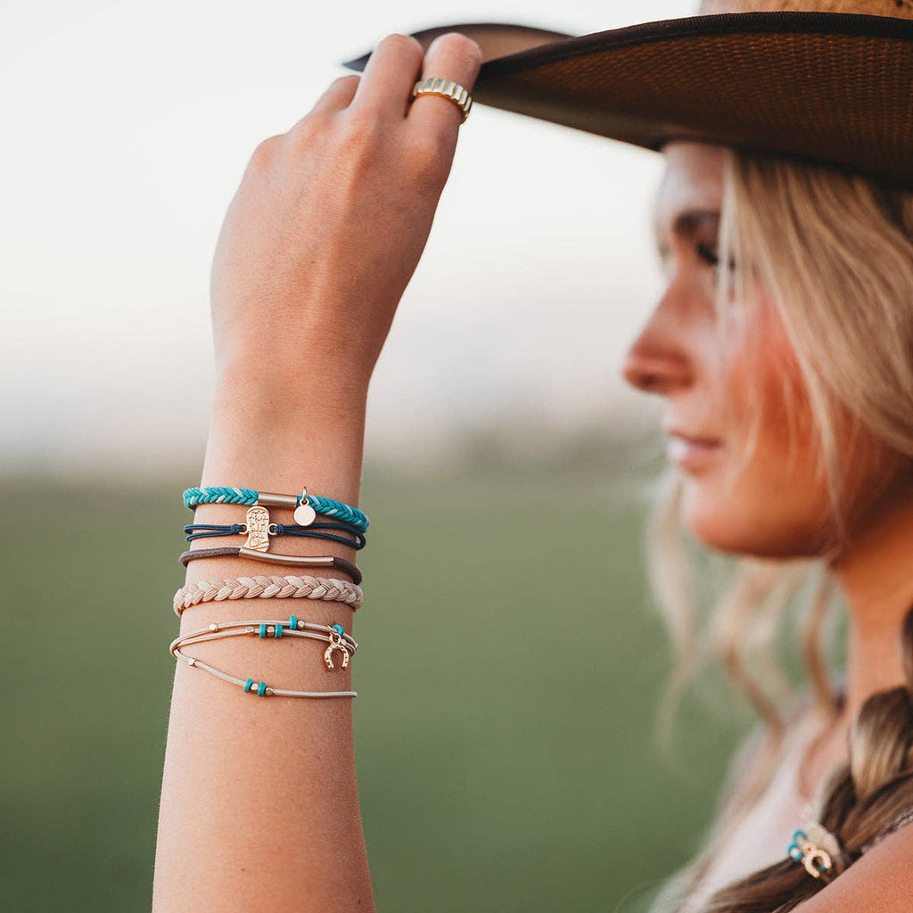 "Stride" Turquoise with Gold Cowboy Boot Hair Tie Bracelets