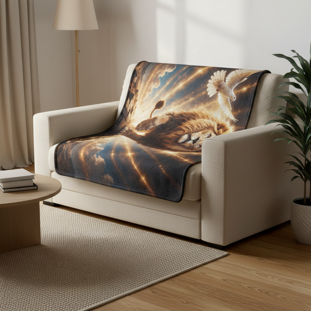 Lion of Judah, Holy Spirit, Clouds and Golden Rays -Ultra-Soft Micro Fleece Blanket (4 sizes)