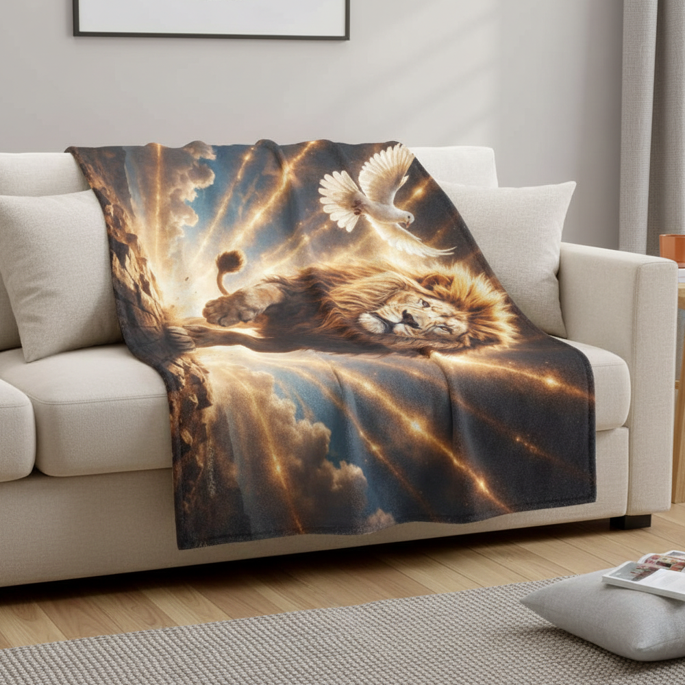 Lion of Judah, Holy Spirit, Clouds and Golden Rays -Ultra-Soft Micro Fleece Blanket (4 sizes)