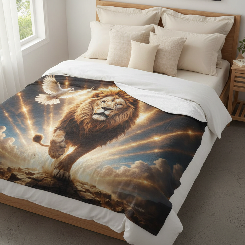 Lion of Judah, Holy Spirit, Clouds and Golden Rays -Ultra-Soft Micro Fleece Blanket (4 sizes)