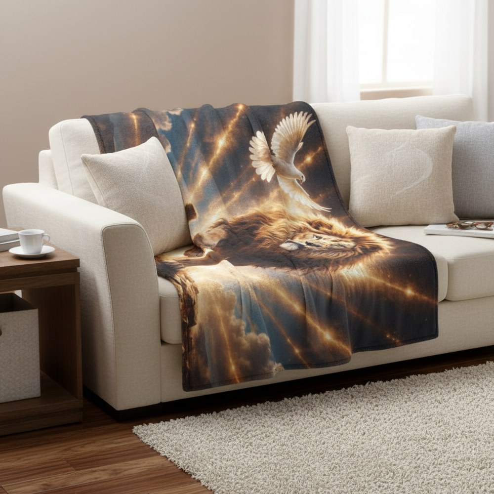 Lion of Judah, Holy Spirit, Clouds and Golden Rays -Ultra-Soft Micro Fleece Blanket (4 sizes)