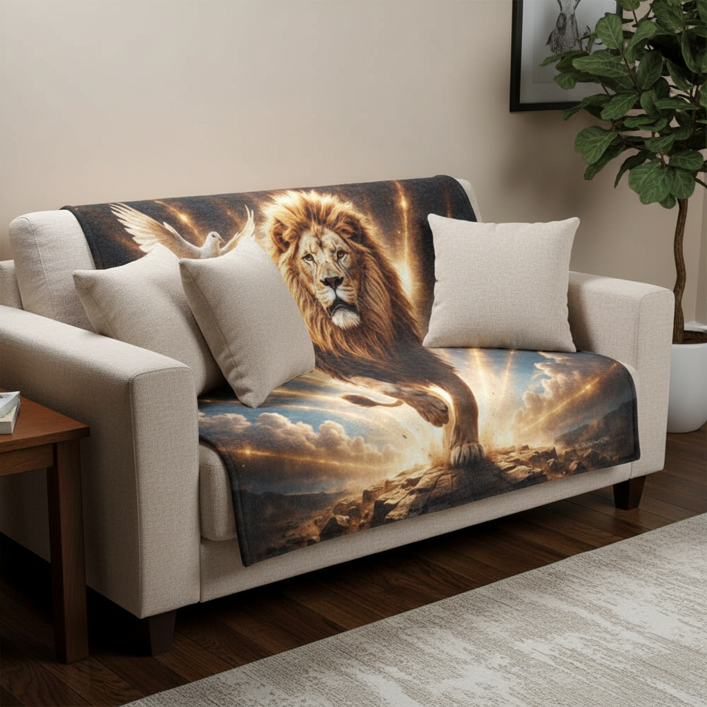 Lion of Judah, Holy Spirit, Clouds and Golden Rays -Ultra-Soft Micro Fleece Blanket (4 sizes)