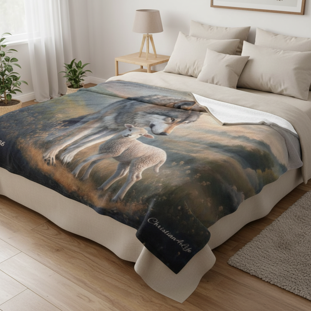 Wolf and Lamb-Isaiah 11:6 -Ultra-Soft Micro Fleece Blanket (multiple sizes)