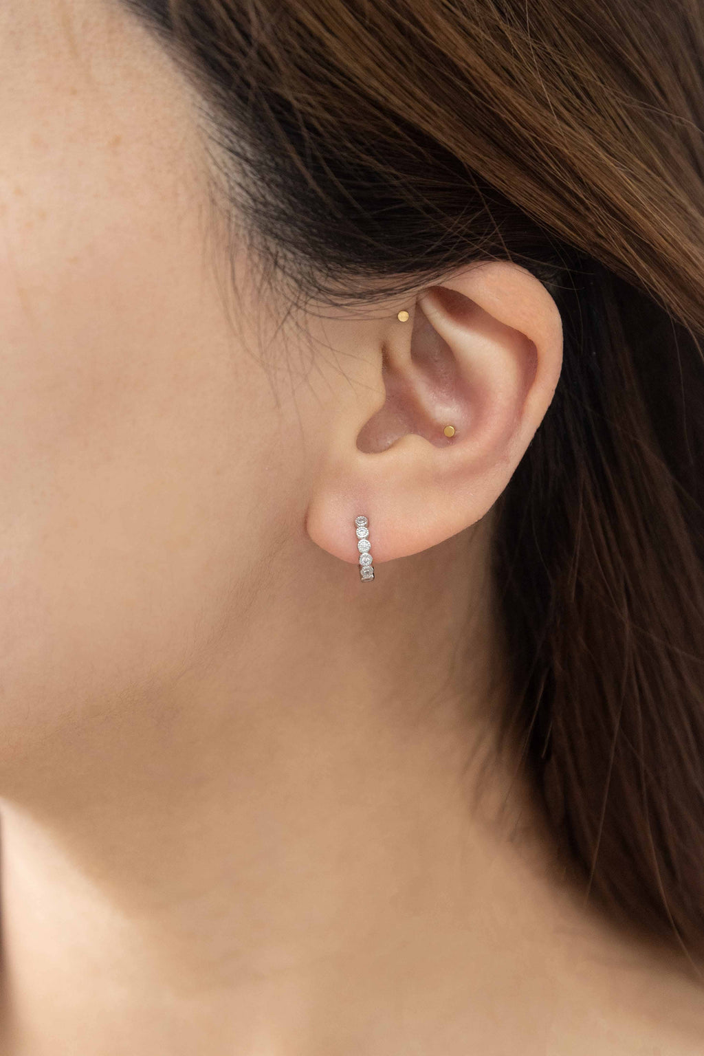Thin Stone Hoop Earrings | Silver
