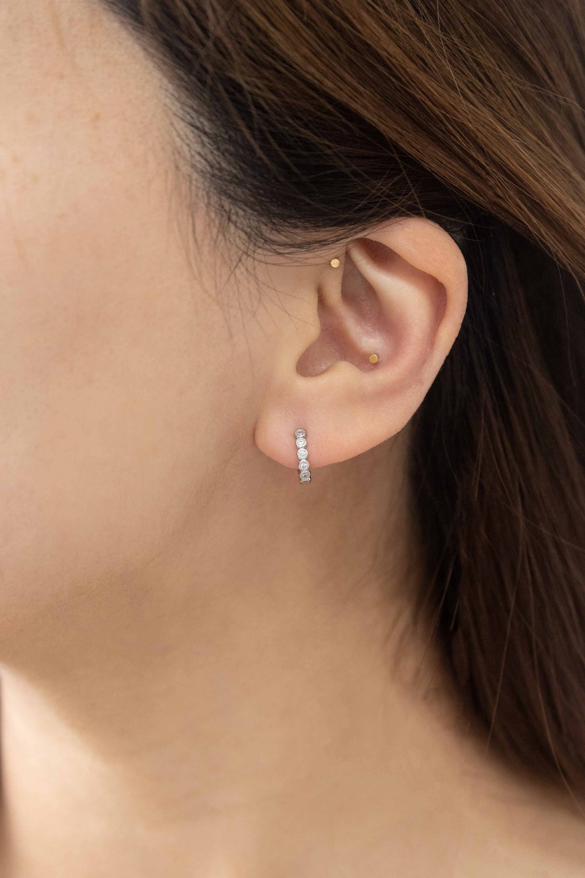Thin Stone Hoop Earrings | Silver