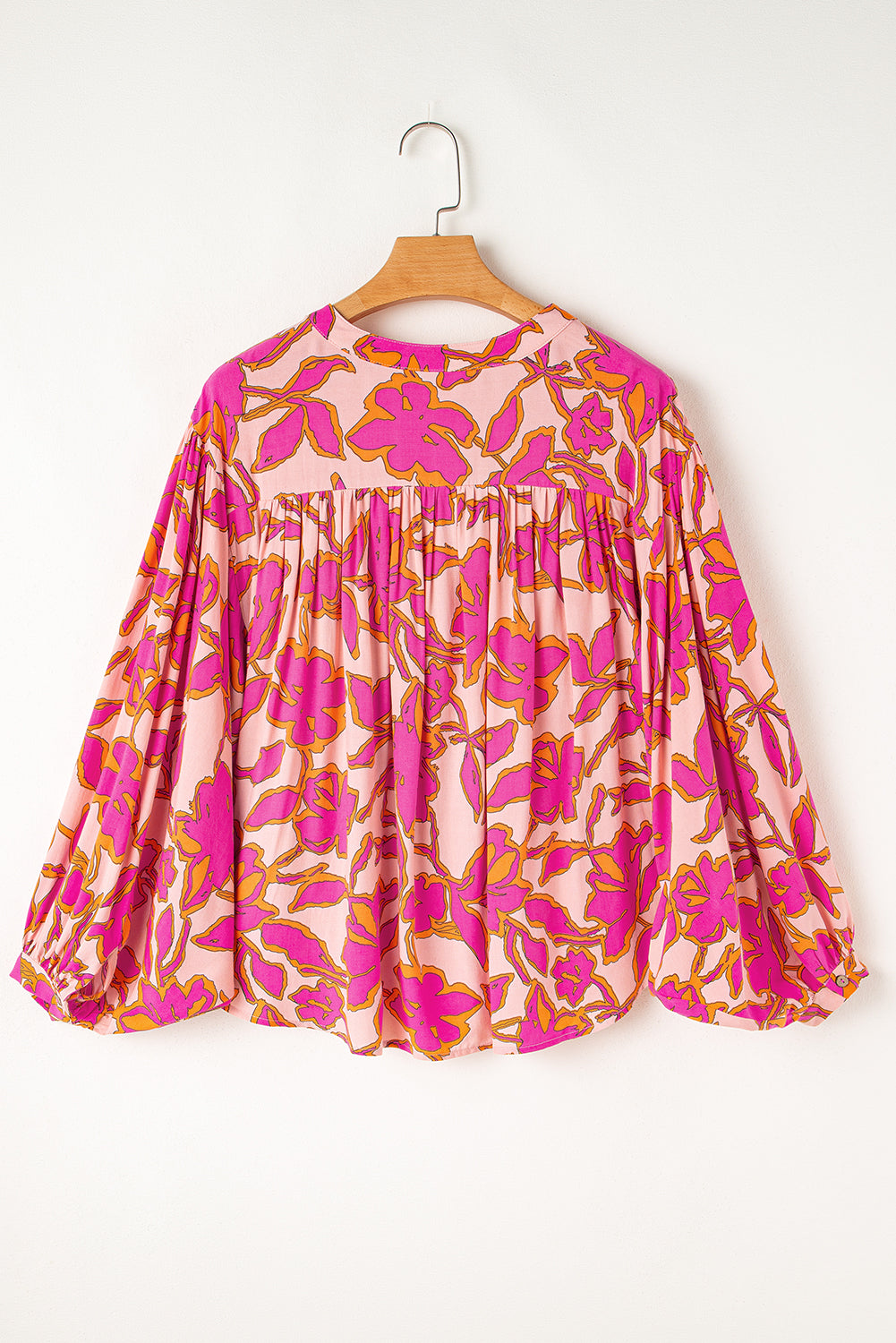 Blue Floral Print Batwing Sleeve Buttoned Loose Fit Shirt