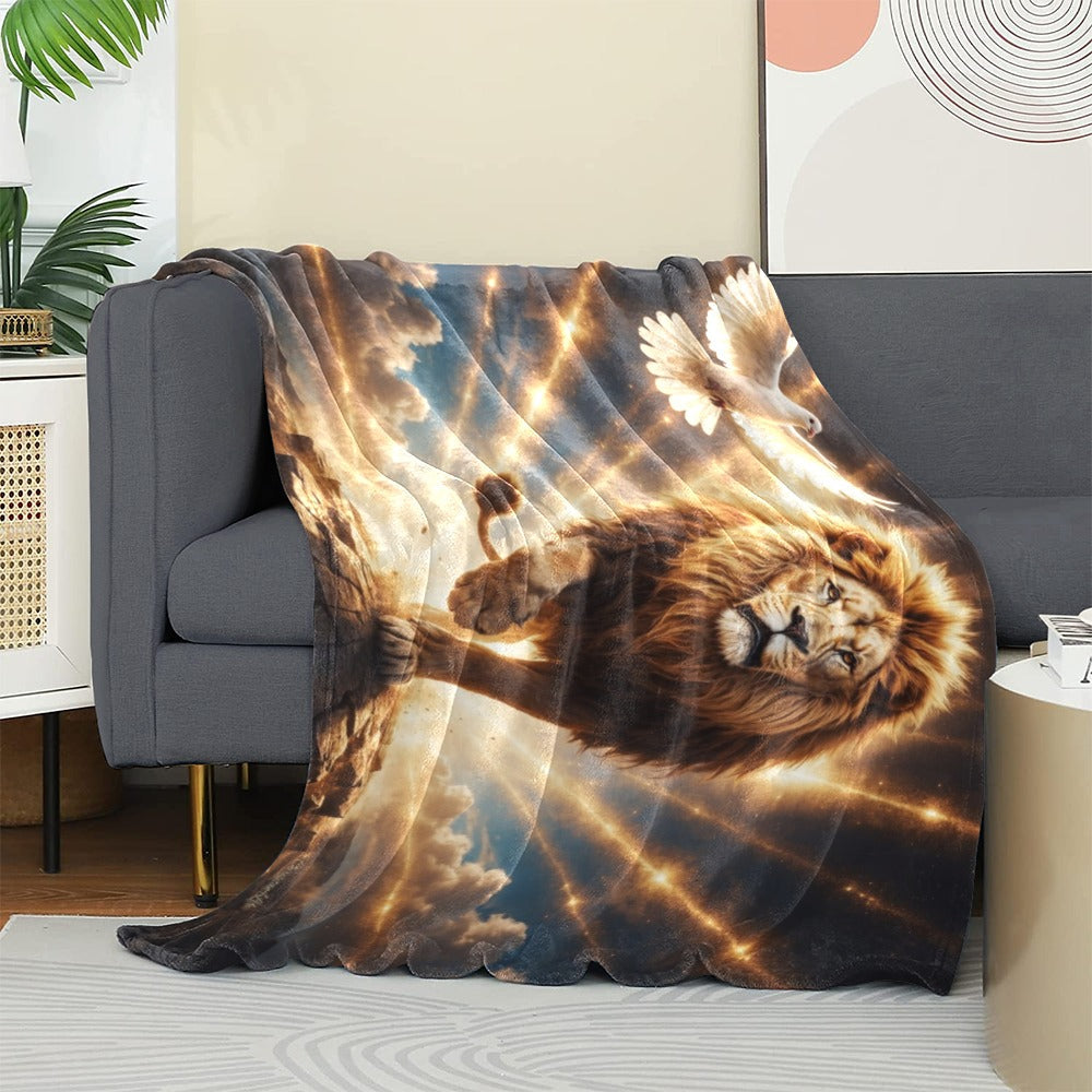 Lion of Judah, Holy Spirit, Clouds and Golden Rays -Ultra-Soft Micro Fleece Blanket (4 sizes)