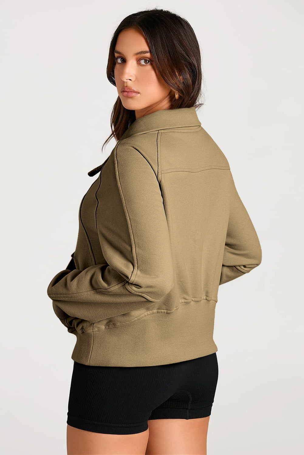 Smoke Green Quarter Zip Stand Neck Kangaroo Pocket Sweatshirt