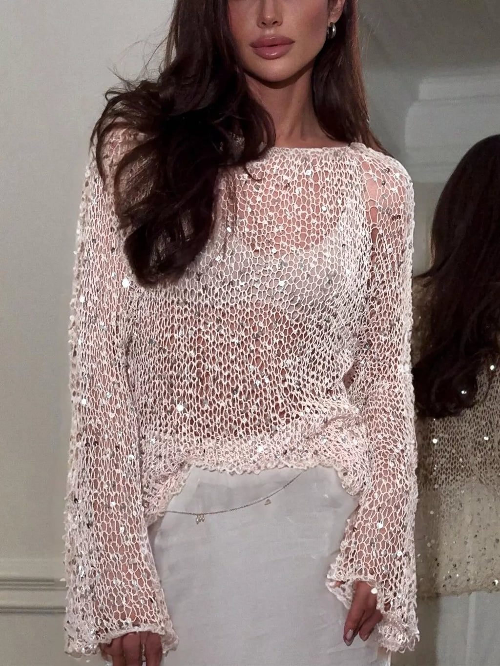 Sequin Embellished Knit Cover Up
