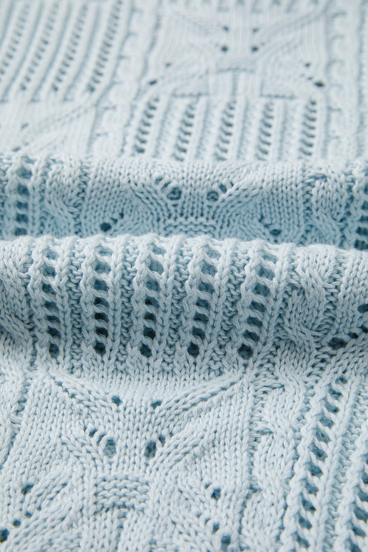 Mint Green Pointelle Knit Patterned Scalloped Trim Short Sleeve Sweater